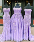 Hot Lace Violet Purple Lace Formal Prom Dresses Sleeveless Long School Dance Dresses