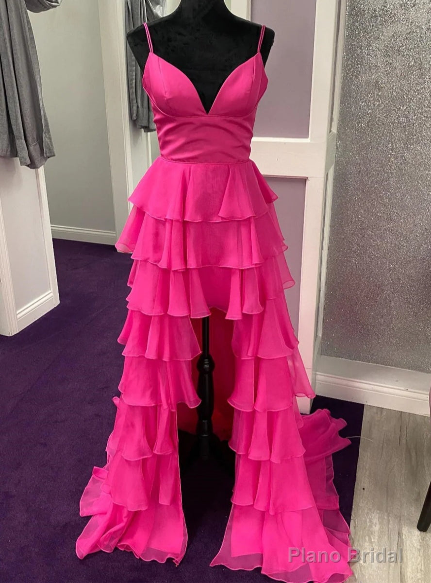 Hot Pink Chiffon  Spaghetti Straps Prom Dress Main image