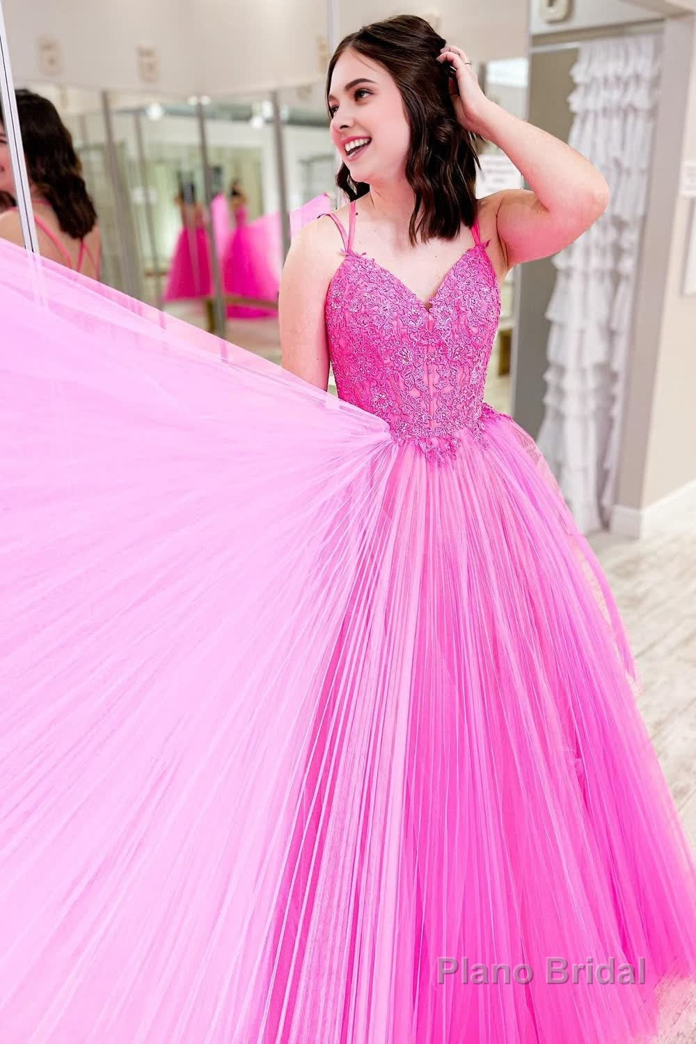Hot Pink Lace-Up A-line Prom Dress with Ruffles Secondary image