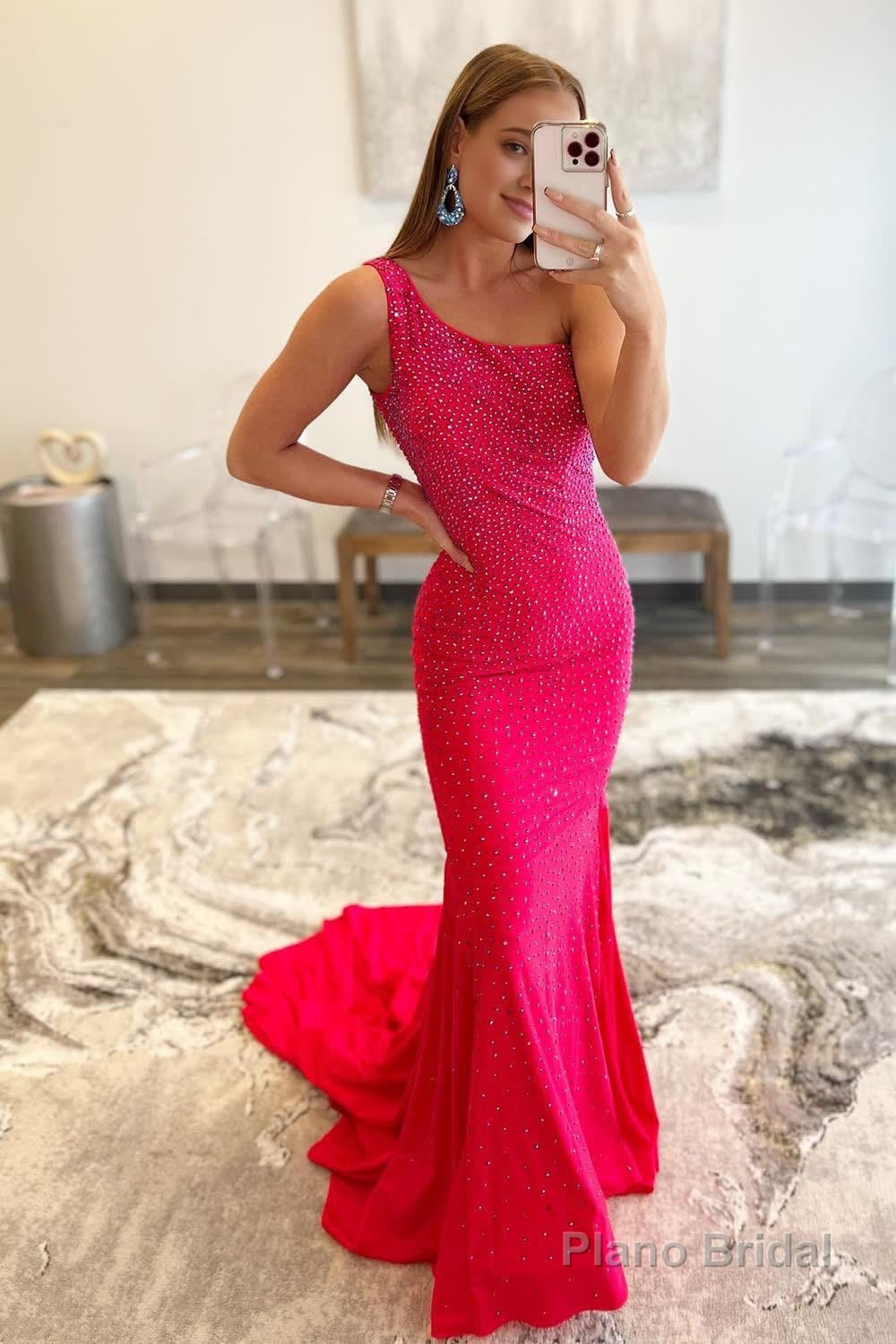 Hot Pink One Shoulder Mermaid Prom Dress Main image