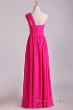 Hot Pink One Shoulder Pleated Bridesmaid Dresses