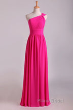 Hot Pink One Shoulder Pleated Bridesmaid Dresses