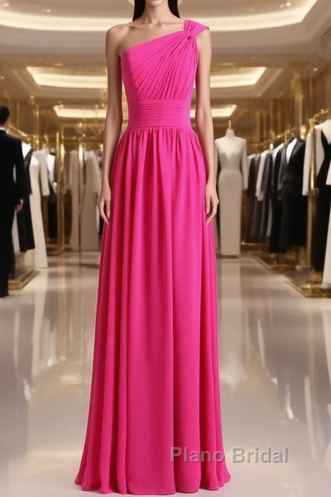 Hot Pink One Shoulder Pleated Bridesmaid Dresses Main image