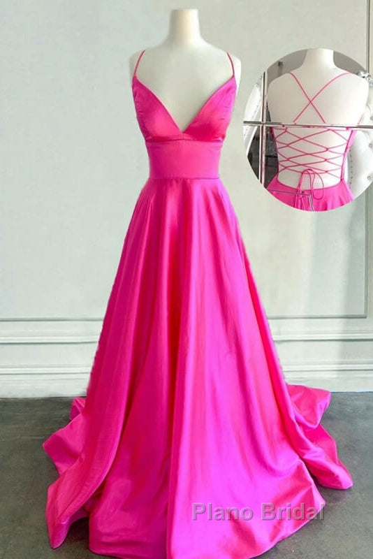 Hot Pink Satin Open Back Dresses Secondary image