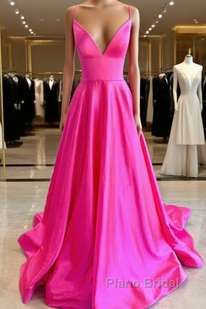 Hot Pink Satin Open Back Dresses Main image