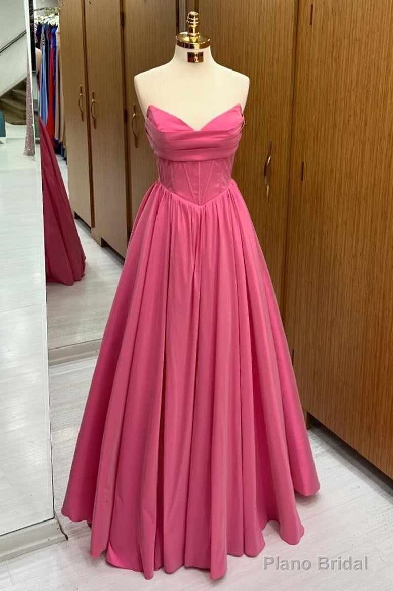 Hot Pink Strapless Lace-Up A-Line Long Formal Dress Secondary image