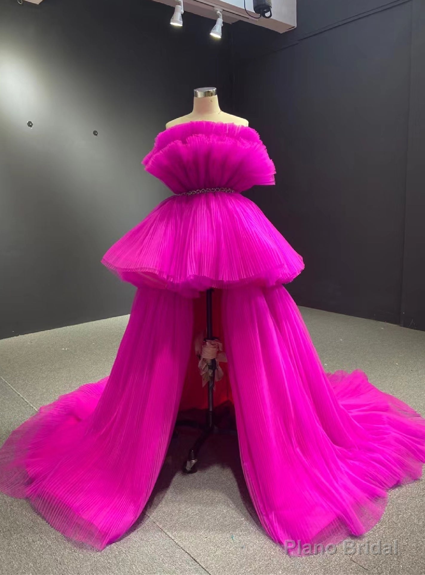 Hot Pink Strapless Pleats  Prom Dress Main image