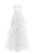 Hot Pink Straps Tiered A-Line Long Formal Prom Dresses