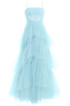 Hot Pink Straps Tiered A-Line Long Formal Prom Dresses