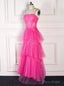 Hot Pink Tulle Spaghetti Straps Tiers Prom Dress