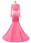 Hot Pink Two Piece Lace Bodice Prom dress With Long Sleeve Custom Made Formal Dress