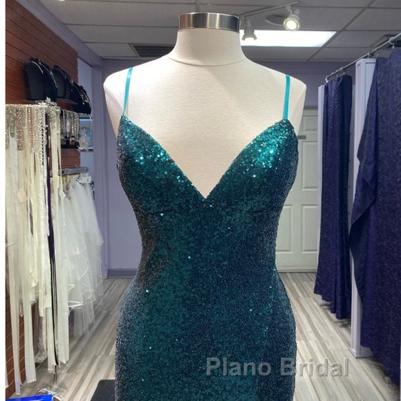 Hot Sequin Emerald Green Formal Prom Dresses Backless Long Evening Dresses Secondary image