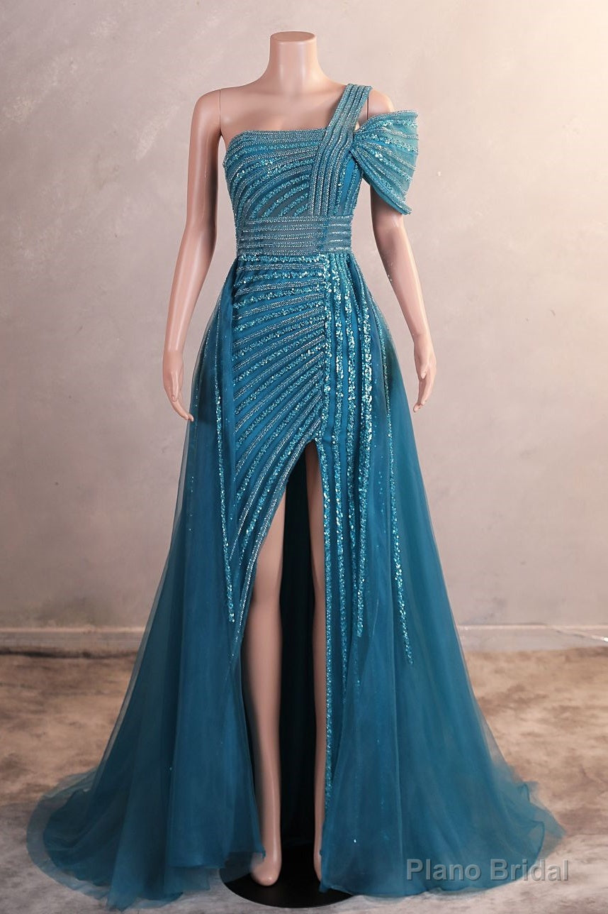 Hunter Green Off Shoulder Mermaid Prom Dresses Luxurious Silver Bead Trumpet Formal Dresses Main image