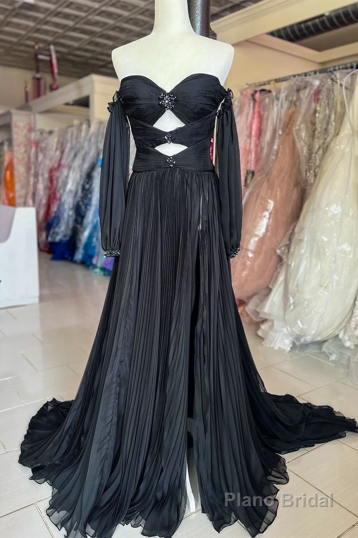 Hunter Green Rhinestones Strapless A-Line Prom Dress with Sleeves