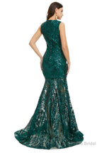 Sequins Sleeveless Floor Length Crew Neck Prom Dresses