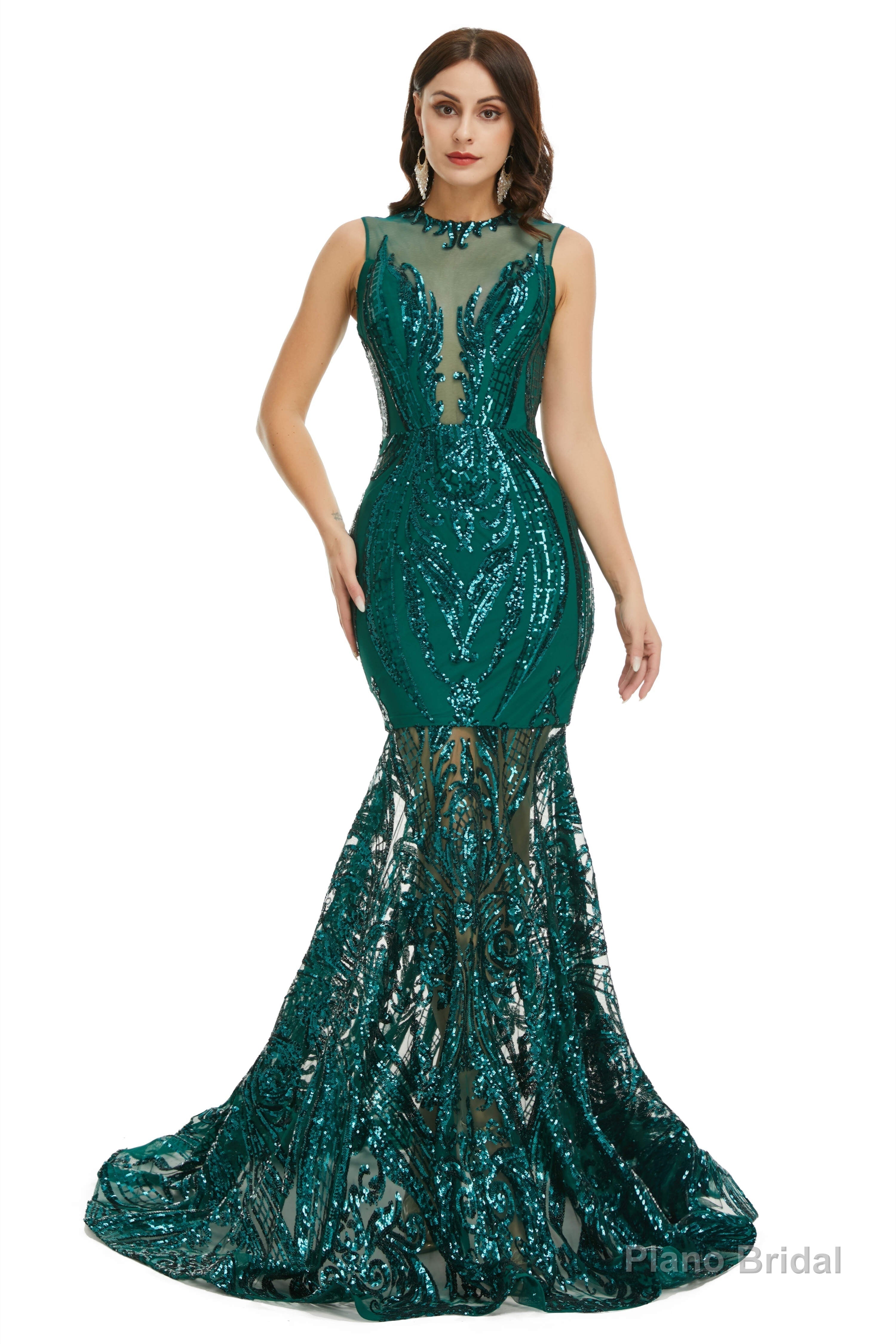 Sequins Sleeveless Floor Length Crew Neck Prom Dresses Secondary image