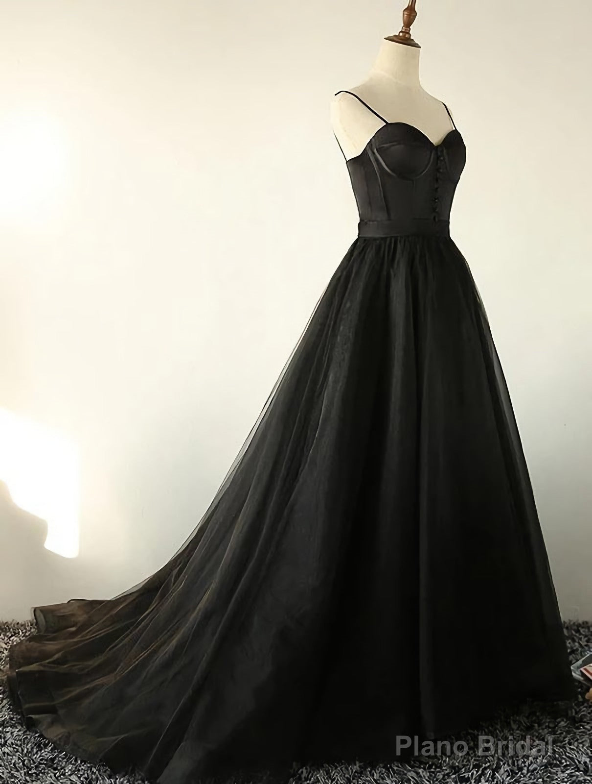 Charming Black Spaghetti Straps Sweetheart Tulle Evening Dresses Formal Dress Main image