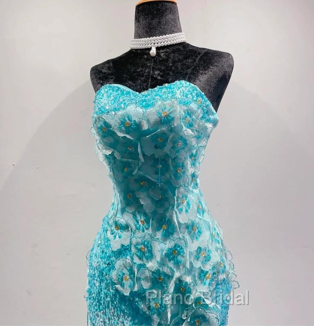 Ice Blue Ombre Mermaid Strapless Chiffon Long Wedding Dresses With Appliques And Beading Formal Formal Prom Dresses Secondary image