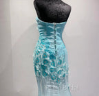 Ice Blue Ombre Mermaid Strapless Chiffon Long Wedding Dresses With Appliques And Beading Formal Formal Prom Dresses
