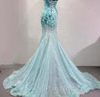 Ice Blue Ombre Mermaid Strapless Chiffon Long Wedding Dresses With Appliques And Beading Formal Formal Prom Dresses