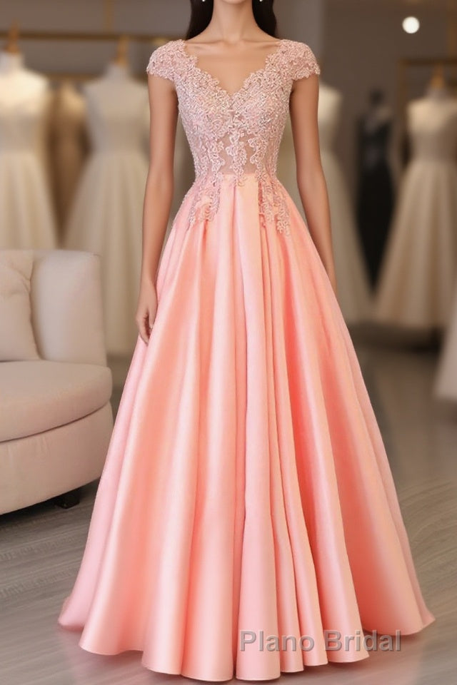 Custom Made V Neck Lace Long Formal Prom Dresses, Lace Evening Dresses Main image