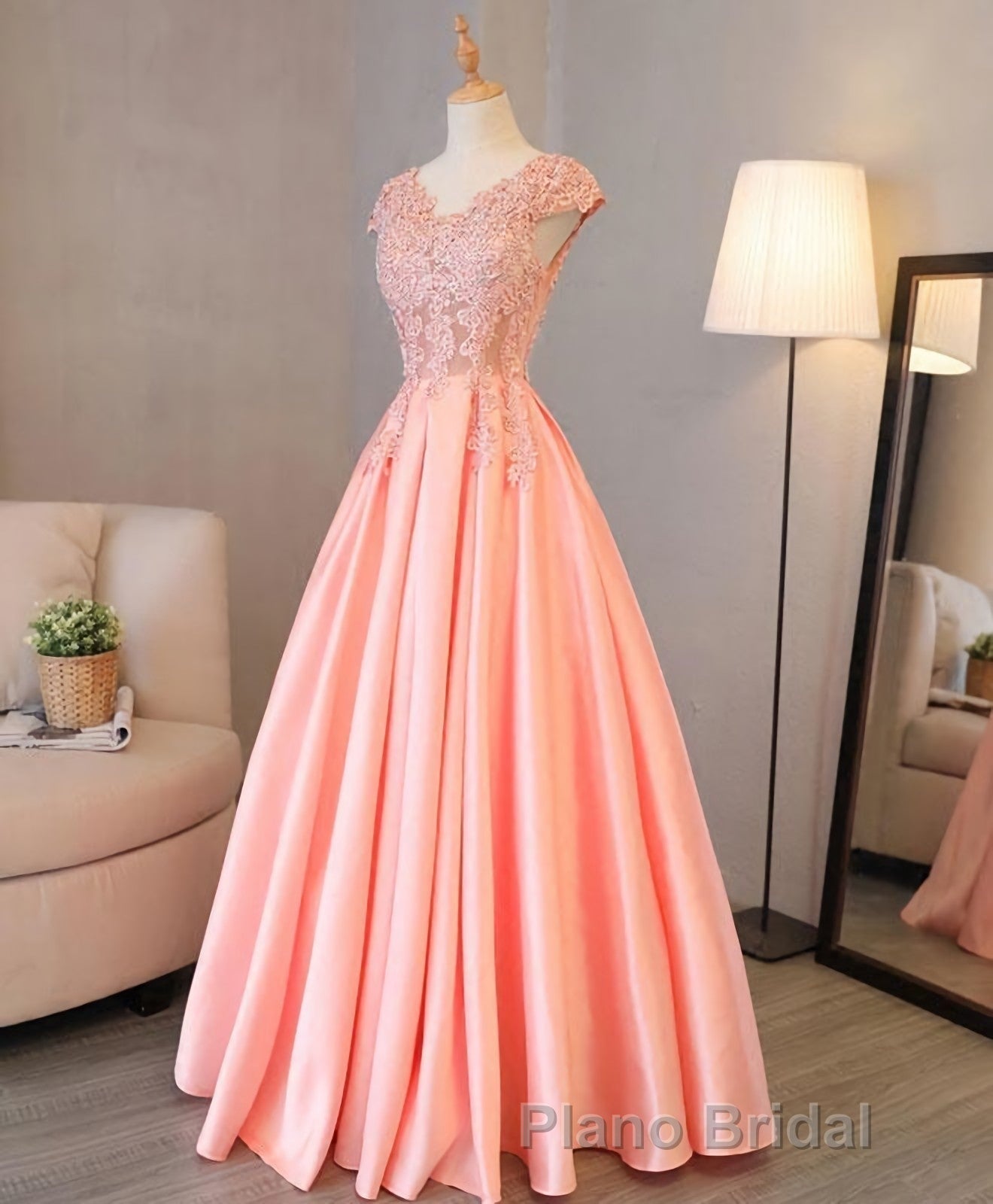 Custom Made V Neck Lace Long Formal Prom Dresses, Lace Evening Dresses