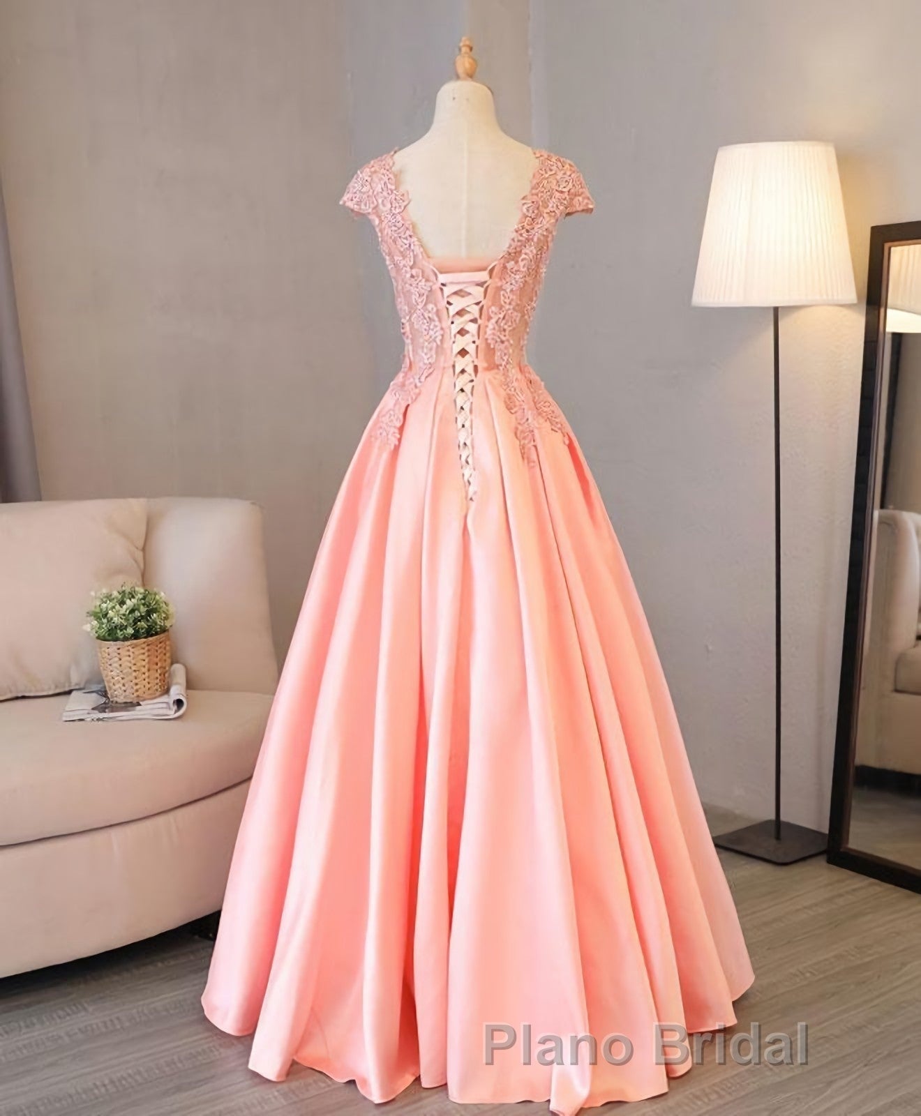 Custom Made V Neck Lace Long Formal Prom Dresses, Lace Evening Dresses