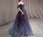 Gradient Starry Slip Fairy Prom Dress,Off Shoulder Tulle Fairy Prom Dress