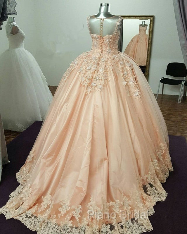 Illusion Neckline Tulle And Satin Ball Gowns Wedding Dresses Lace Embroidery Secondary image