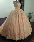 Illusion Neckline Tulle And Satin Ball Gowns Wedding Dresses Lace Embroidery
