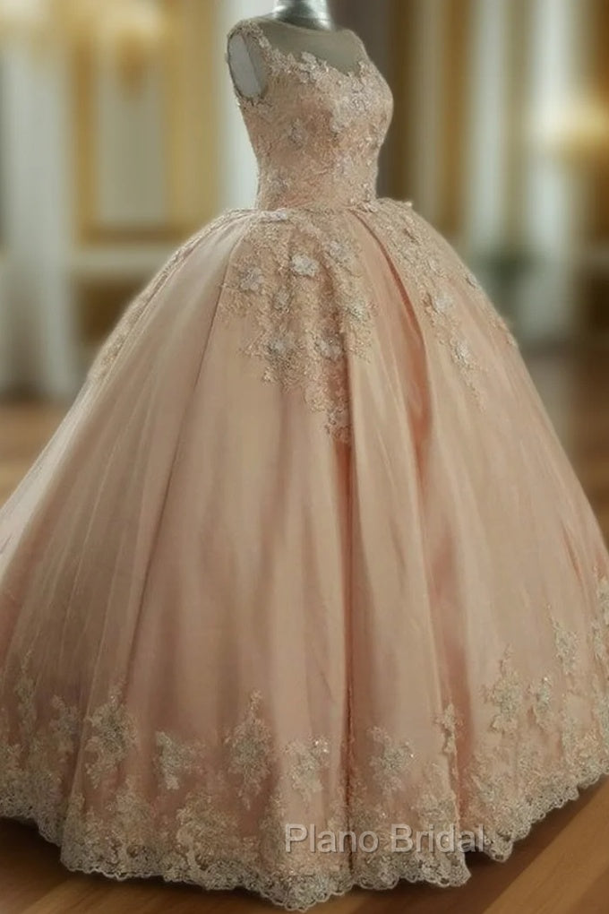 Illusion Neckline Tulle And Satin Ball Gowns Wedding Dresses Lace Embroidery Main image