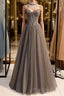 A-Line Formal Prom Dresses Open Back Dresses Formal Wedding Party Floor Length Sleeveless Spaghetti Strap Tulle with Pleats