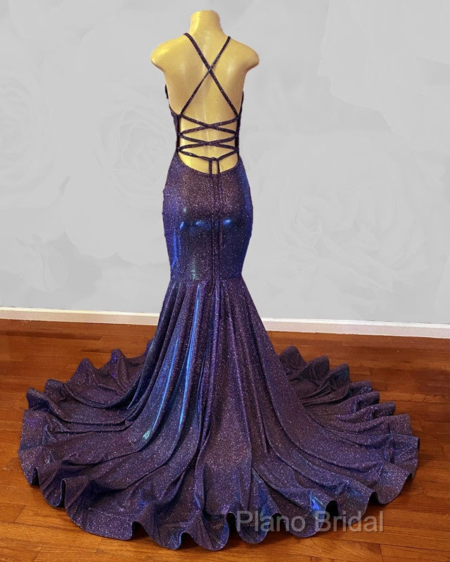 Iridescent Formal Prom Dresses Mermaid V-Neck Open Back