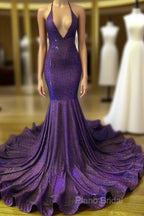 Iridescent Formal Prom Dresses Mermaid V-Neck Open Back