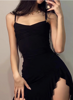 Irregular Slit Black Sling Waist Hip Birthday Short Skirt Homecoming Dresses