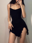 Irregular Slit Black Sling Waist Hip Birthday Short Skirt Homecoming Dresses