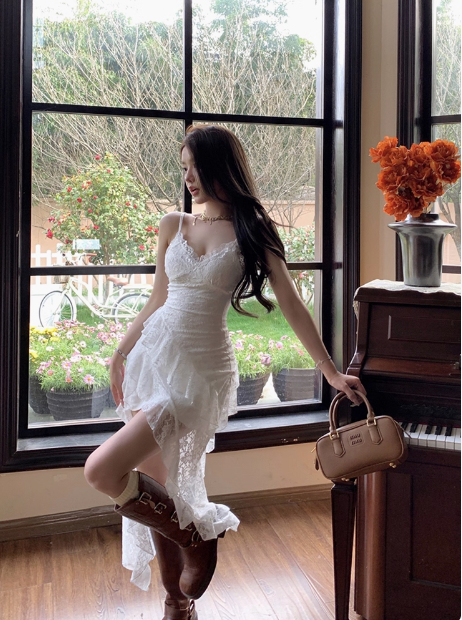 Irregular White Lace Suspenders Slim Fit 19Th Birthday Homecoming Dresses Secondary image