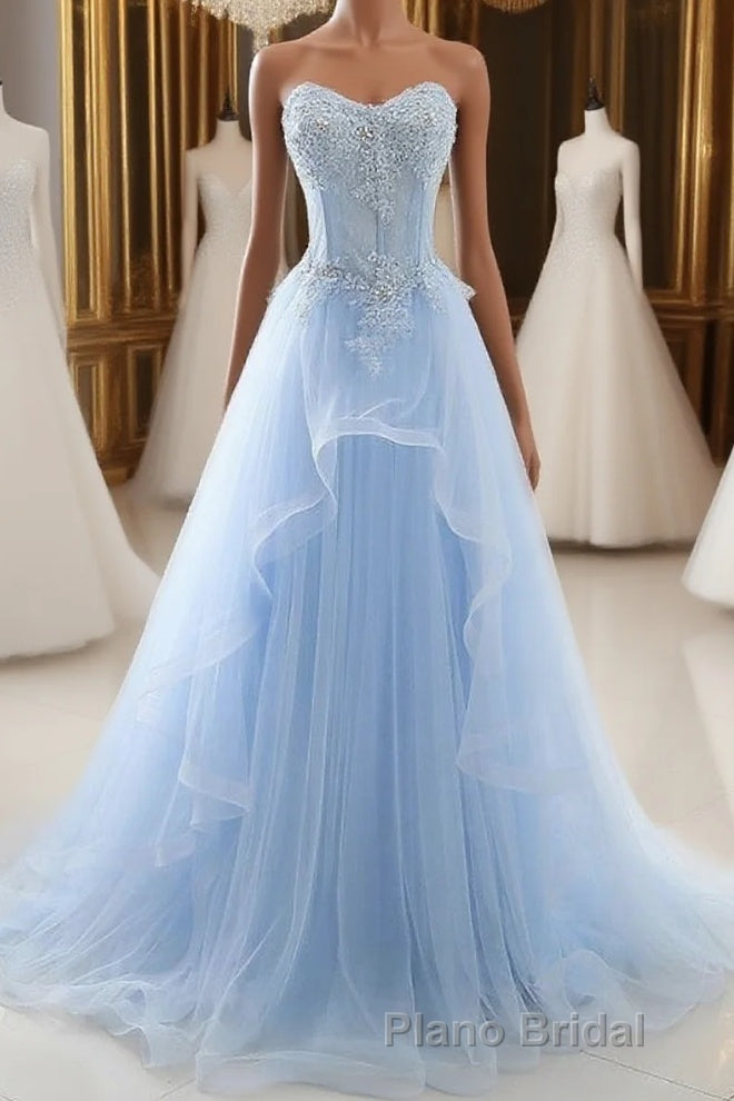 A-Line Sexy Floral Engagement Formal Prom Birthday Dresses Strapless Sleeveless Sweep / Brush Train Lace with Pleats Lace Insert Main image
