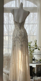 Ivory A Line Straps Beaded Chiffon Long Formal Prom Dresses Graduation Formal Prom Dresses