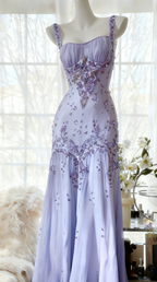 Ivory A Line Straps Beaded Chiffon Long Formal Prom Dresses Graduation Formal Prom Dresses