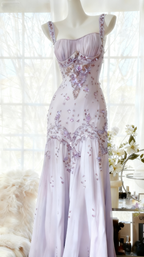 Ivory A Line Straps Beaded Chiffon Long Formal Prom Dresses Graduation Formal Prom Dresses