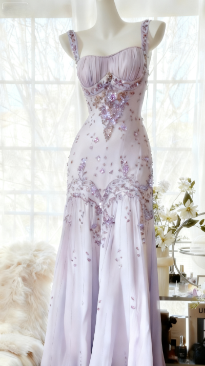 Ivory A Line Straps Beaded Chiffon Long Formal Prom Dresses Graduation Formal Prom Dresses