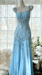Ivory A Line Straps Beaded Chiffon Long Formal Prom Dresses Graduation Formal Prom Dresses