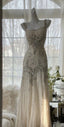 Ivory A Line Straps Beaded Chiffon Long Formal Prom Dresses Graduation Formal Prom Dresses