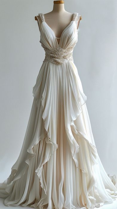 Ivory Beaded A-Line Formal Evening Gown Maxi Long Formal Evening Party Formal Prom Dresses Wedding Dresses With Ruffles