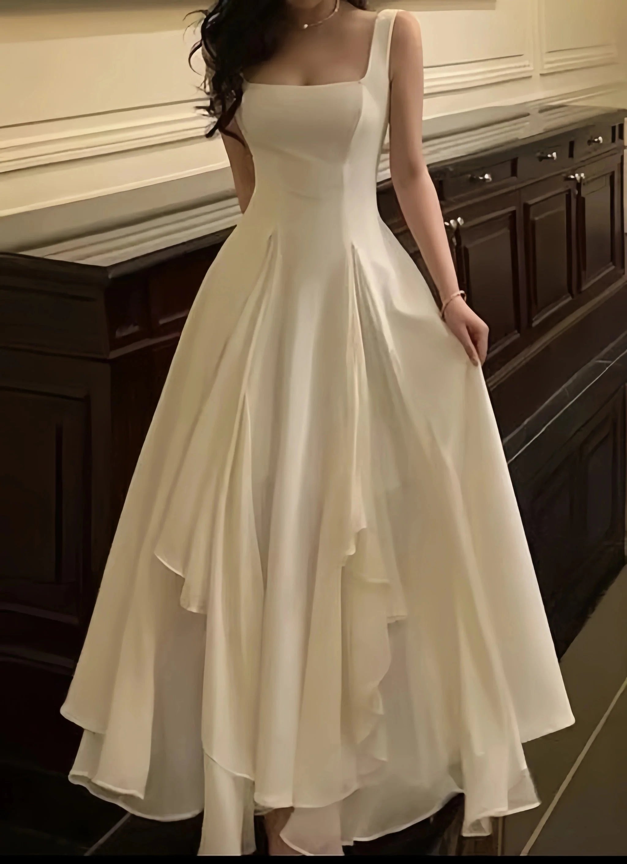 Ivory Chiffon Formal Prom Dresses, Simple Party Dresses, A-Line Formal Evening Formal Dresses