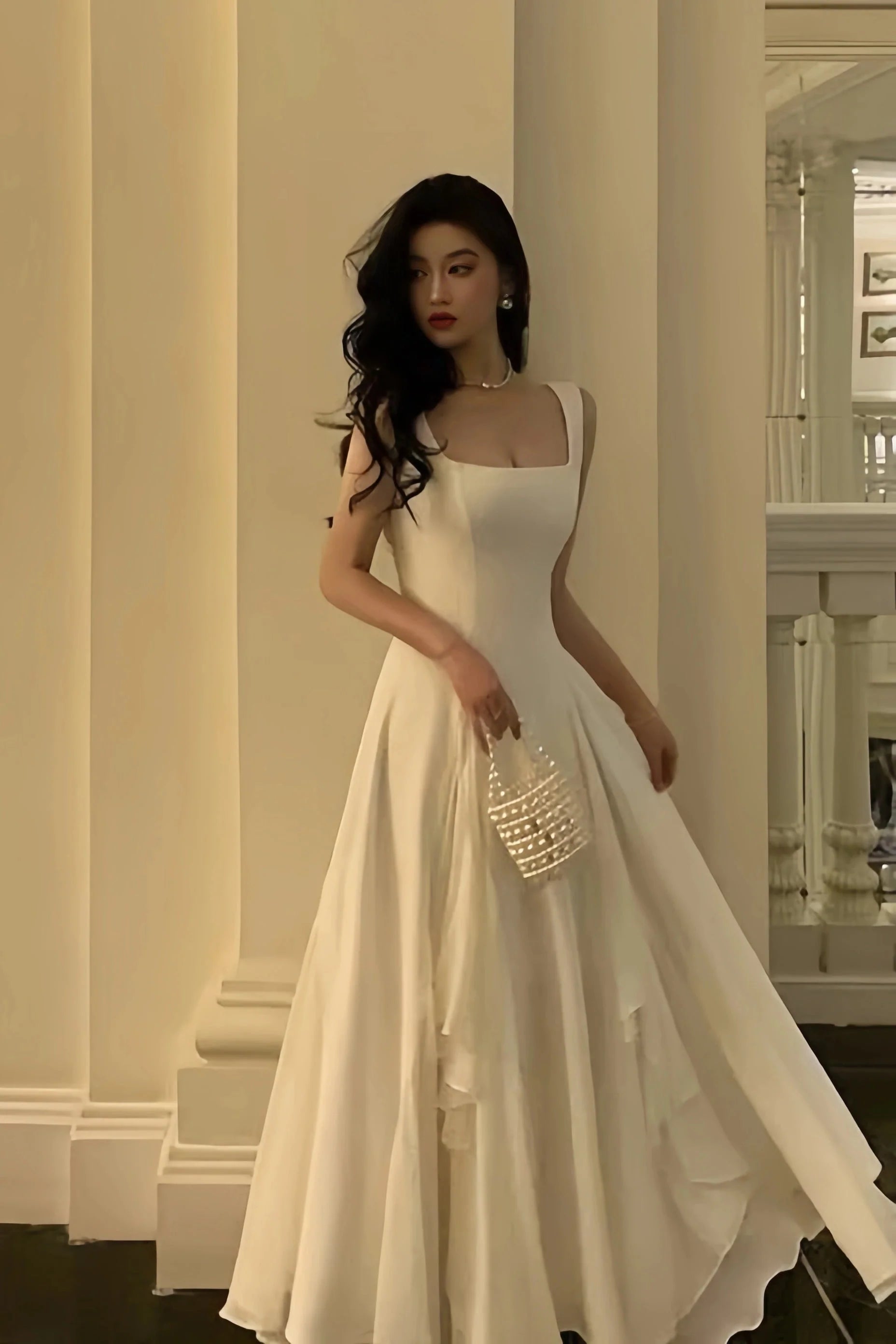 Ivory Chiffon Formal Prom Dresses, Simple Party Dresses, A-Line Formal Evening Formal Dresses