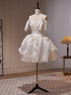 Ivory Chiffon with Lace Straps Short Party Dress, Ivory Graduation Dress Formal Dress