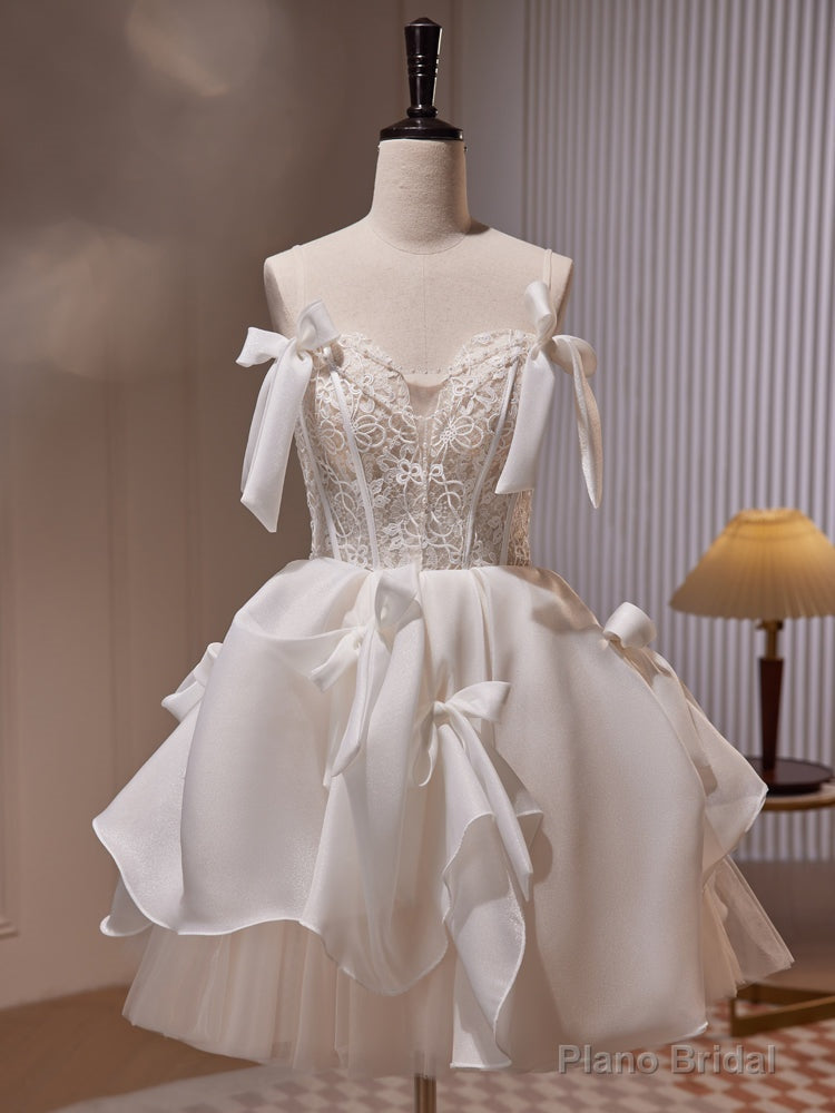 Ivory Chiffon with Lace Straps Short Party Dress, Ivory Graduation Dress Formal Dress Main image
