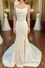 Ivory Cowl Neck Backless Mermaid Long Wedding Dresses With Slit